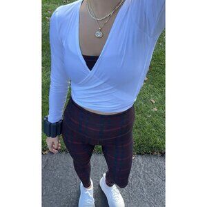 BEYOND YOGA SoftMark High Waisted Midi Legging in Dark Cherry Preppy Plaid Large